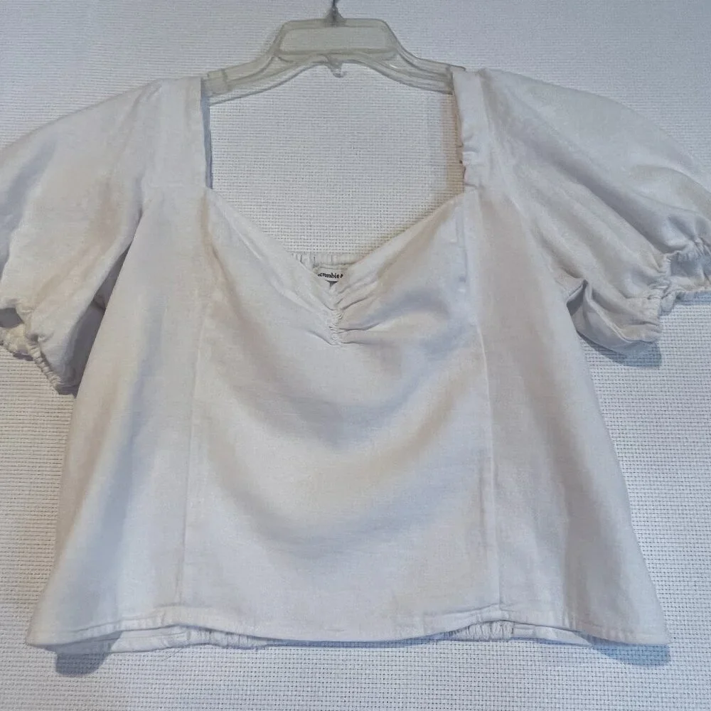 Abercrombie & Fitch Top Puff Sleeve Crop Smocked Back Cottagecore Boho‎ Size XL